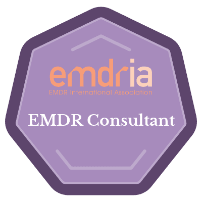 A purple and orange logo for emdr consultant