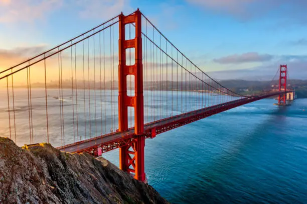 A view of the golden gate bridge from above.